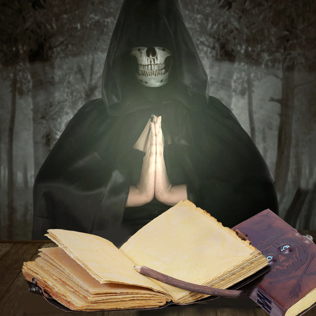 Buch der Zaubersprüche Lederjournal Büttenrandpapier Grimoire Gedrucktes Journal