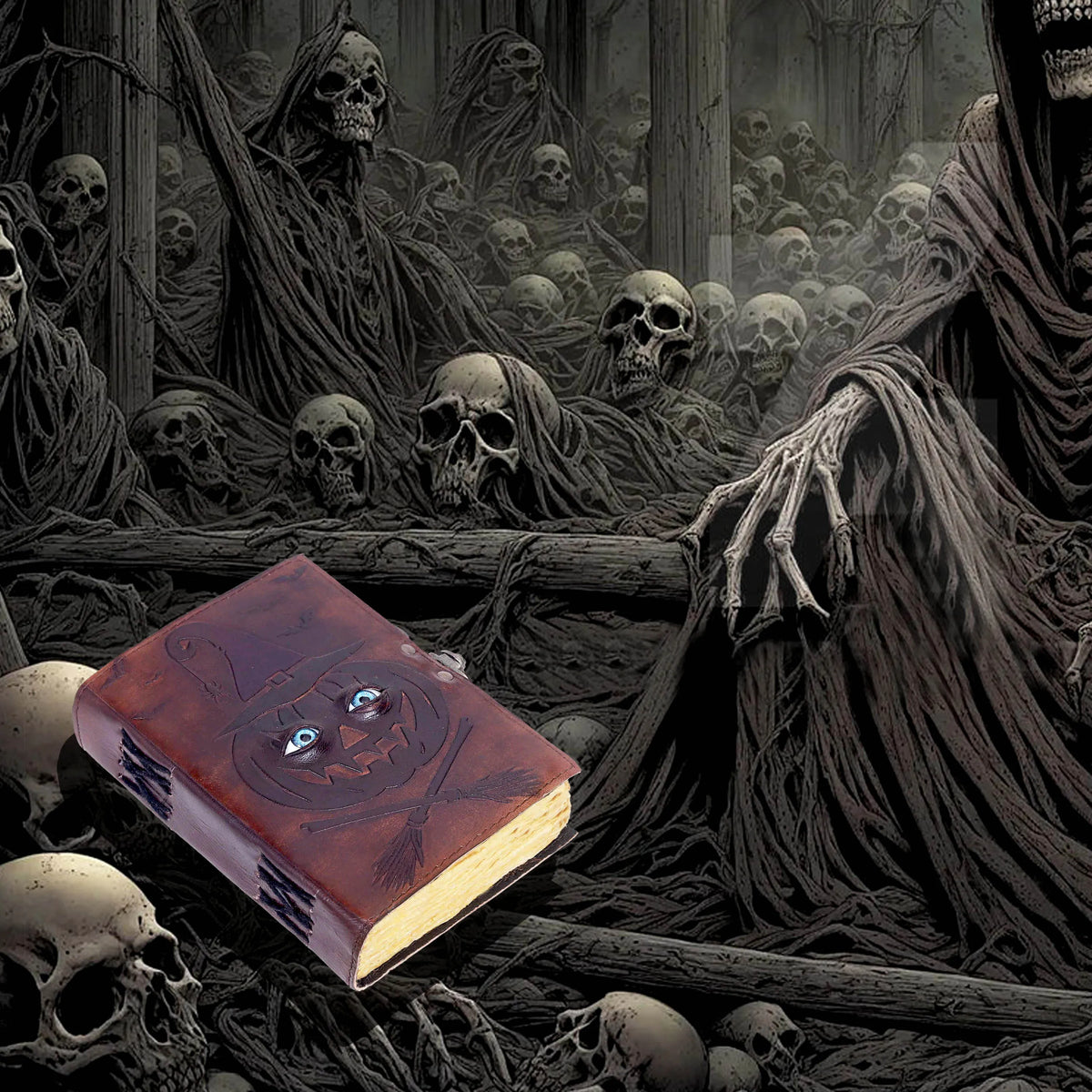 Buch der Zaubersprüche Lederjournal Büttenrandpapier Grimoire Gedrucktes Journal