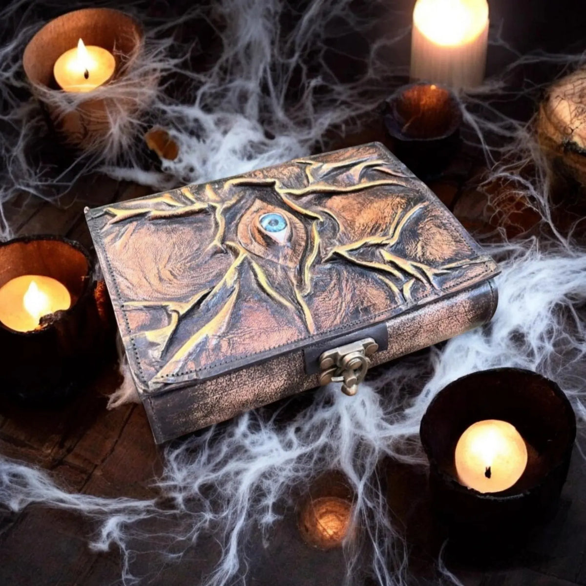 Evil Eye Leather Spell Book – Handmade Gothic Grimoire