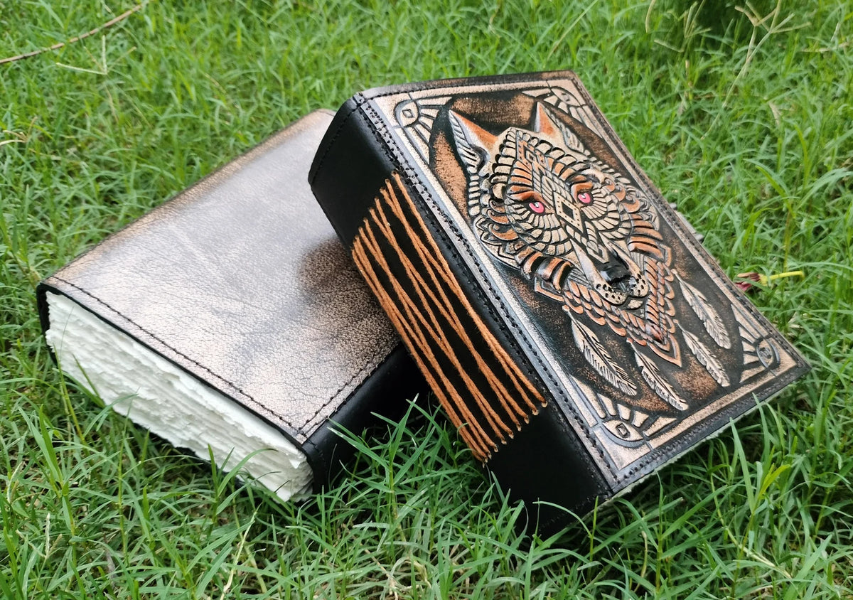 Wolf Embossed Leather Journal – Handcrafted Vintage Diary