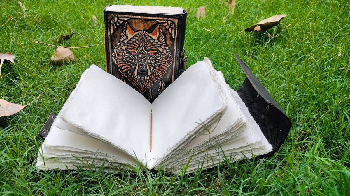 Wolf Embossed Leather Journal – Handcrafted Vintage Diary