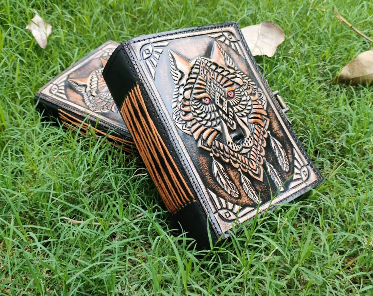 Wolf Embossed Leather Journal – Handcrafted Vintage Diary