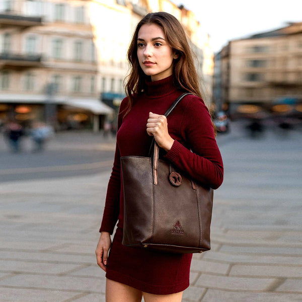 SEINNA LUXE LEATHER TOTE BAG - CHOCO BROWN