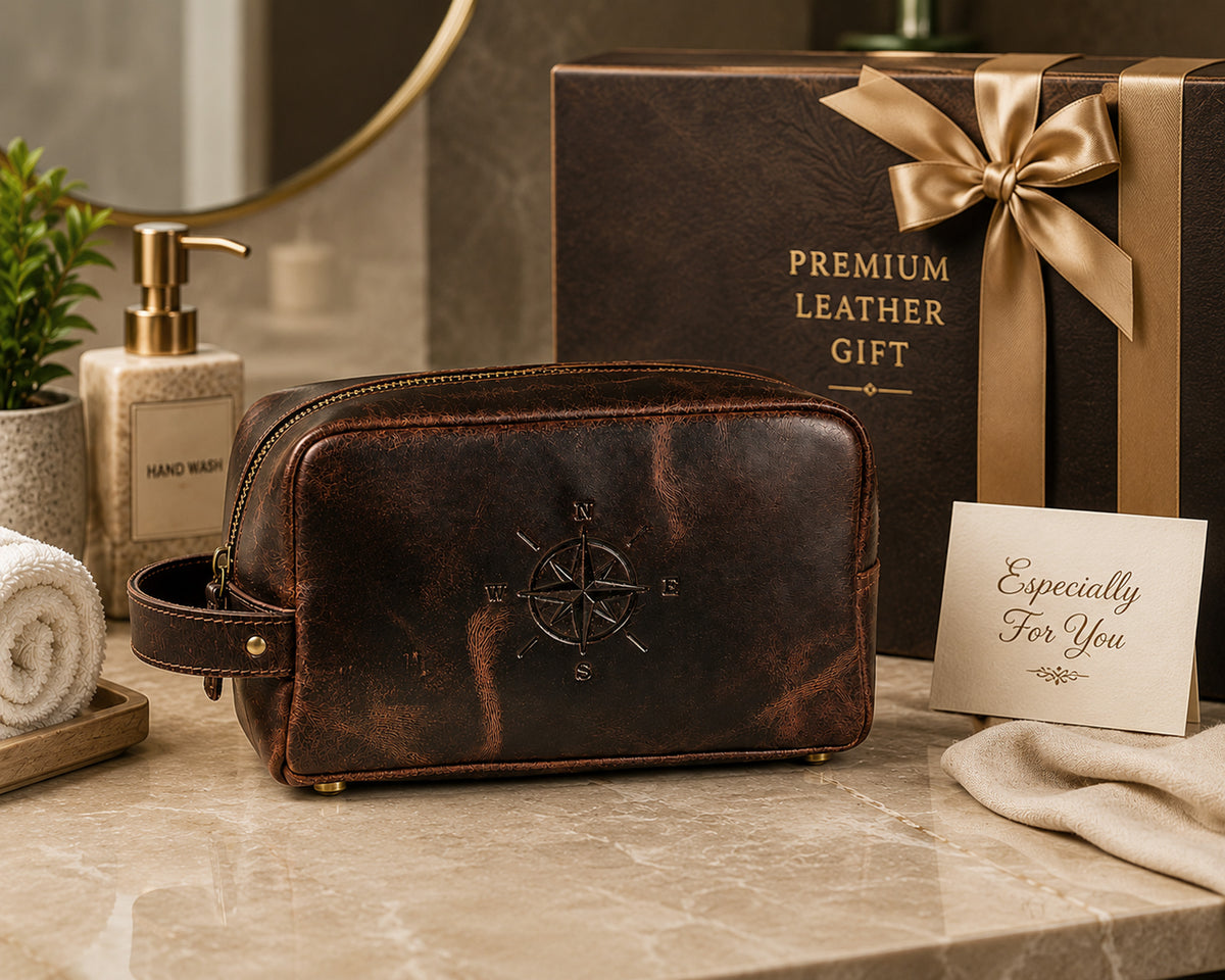 COMPASS PREMIUM LEATHER TOILETRY DOPP KIT