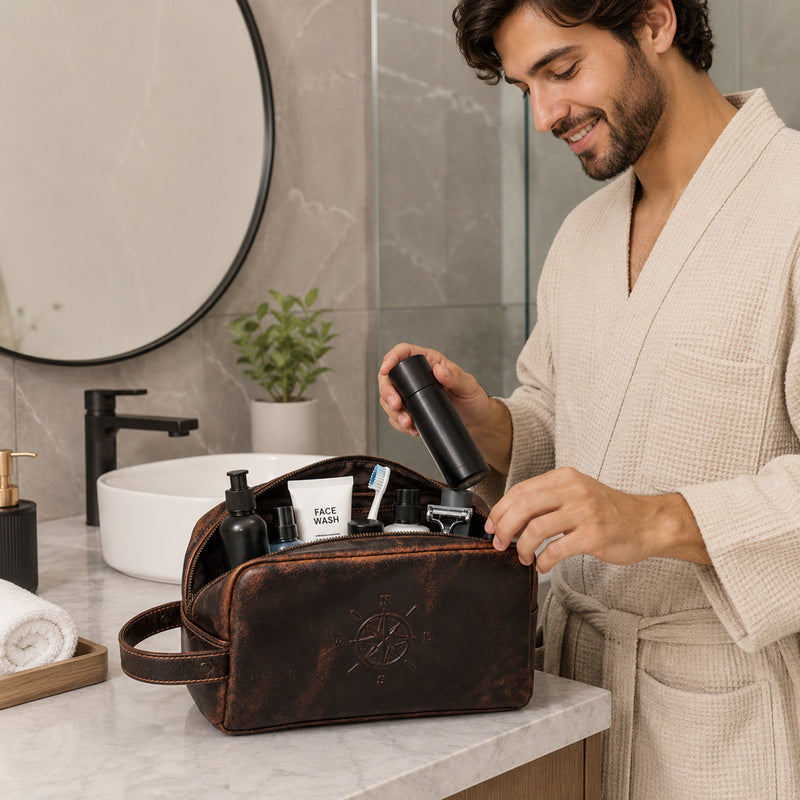 COMPASS PREMIUM LEATHER TOILETRY DOPP KIT - denverleathercraft