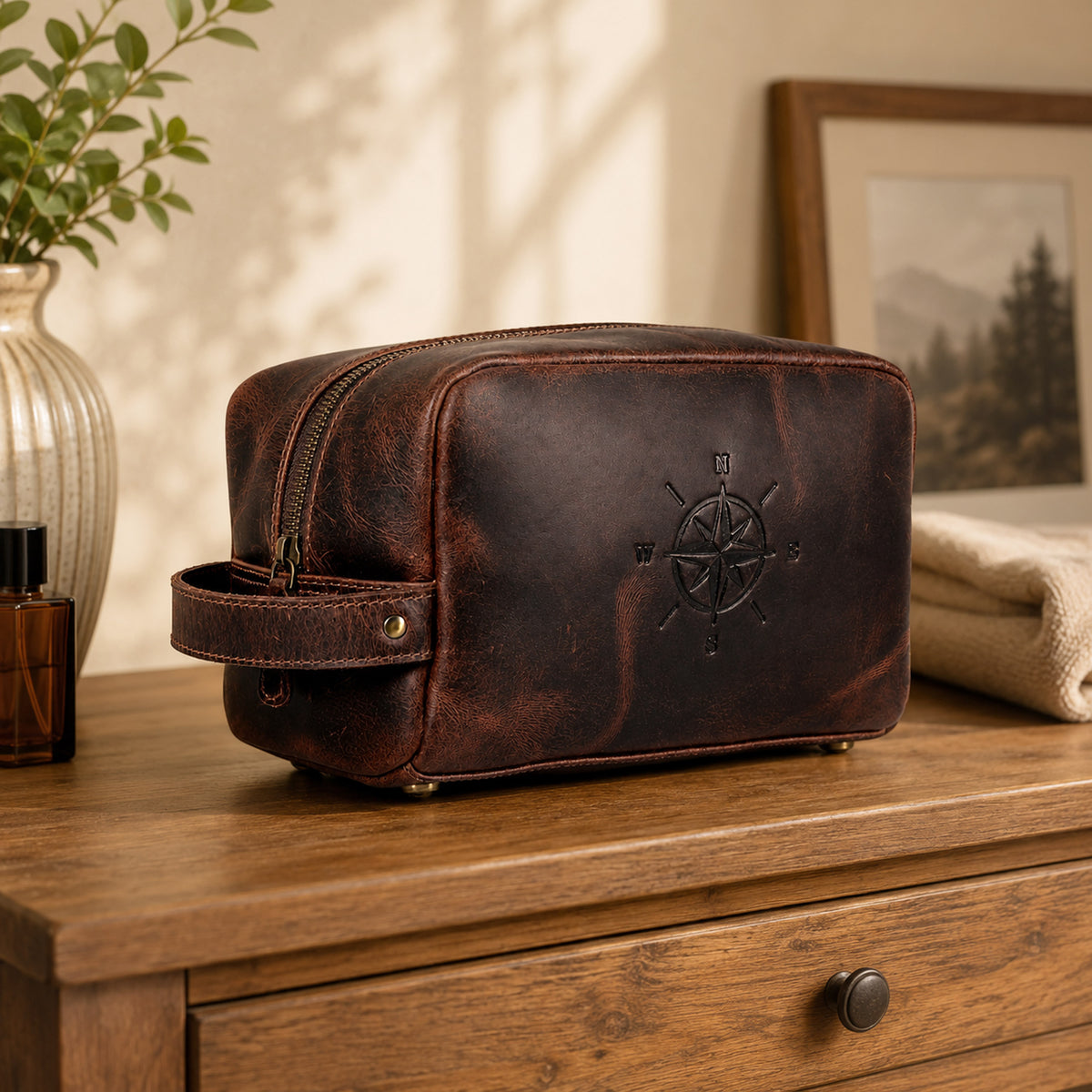COMPASS PREMIUM LEATHER TOILETRY DOPP KIT
