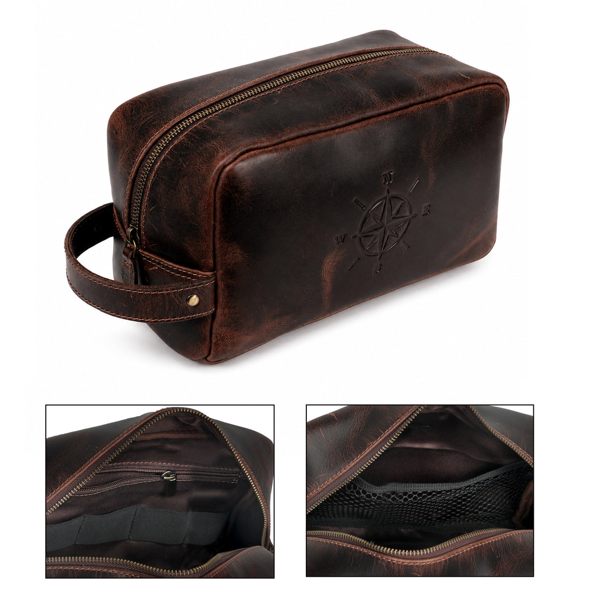 COMPASS PREMIUM LEATHER TOILETRY DOPP KIT
