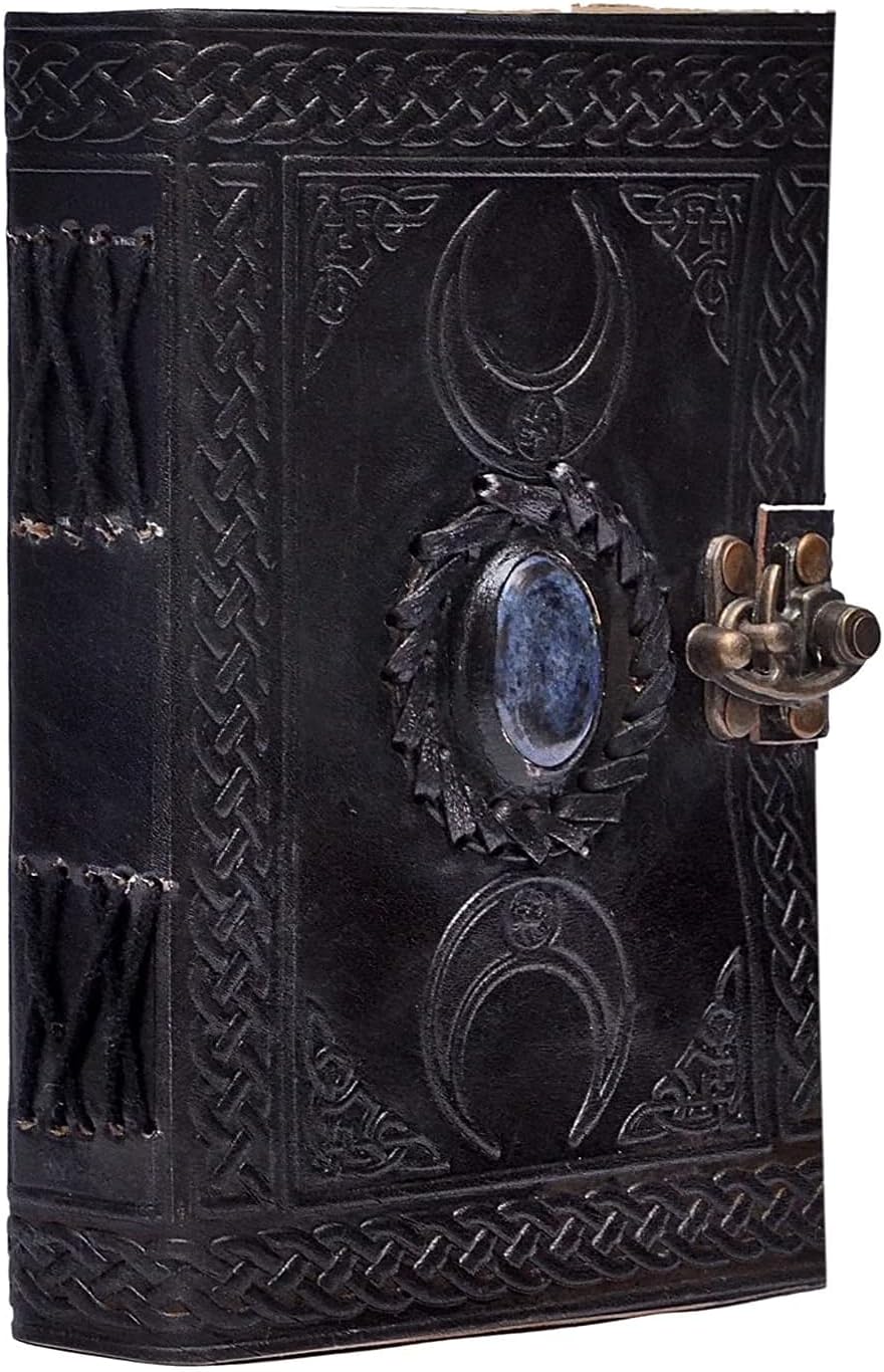 3 Moon Blue Lapiz Embossed Vintage Leather Journal - denverleathercraft