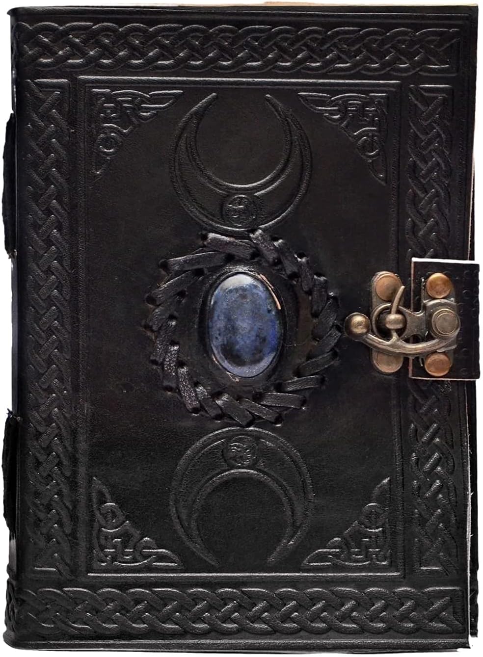 3 Moon Blue Lapiz Embossed Vintage Leather Journal - denverleathercraft