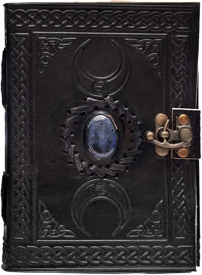 3 Moon Black Lapiz Embossed Vintage Leather Journal - denverleathercraft