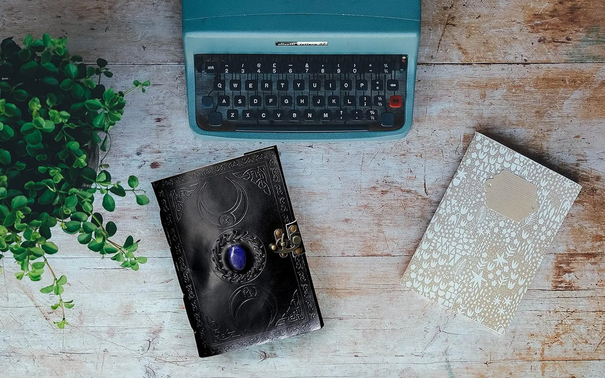 3 Moon Black Lapiz Embossed Vintage Leather Journal