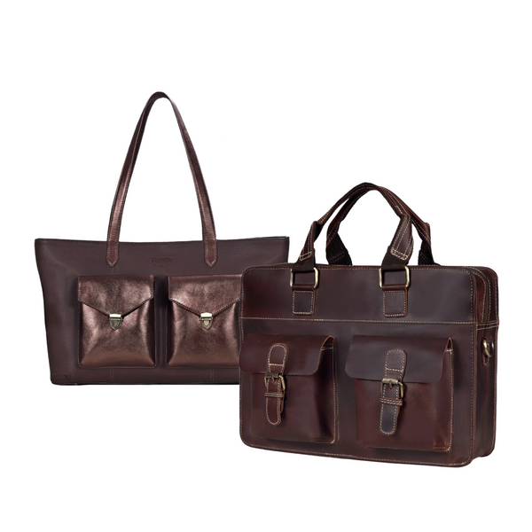 RICHIE RICH LARGE LEATHER TOTE BAG - CHOCO BROWN & THE AMERICAN LEATHER BRIEFCASE BAG