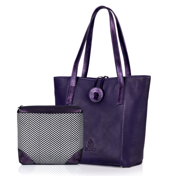 SEINNA LUXE LEATHER TOTE BAG - BERRY PURPLE