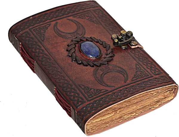 3 Moon Blue Lapiz Embossed Vintage Leather Journal