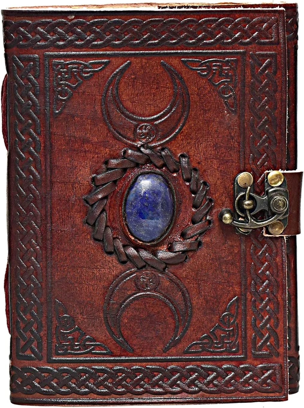 3 Moon Blue Lapiz Embossed Vintage Leather Journal - denverleathercraft