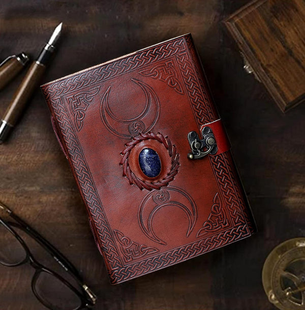 3 Moon Blue Lapiz Embossed Vintage Leather Journal