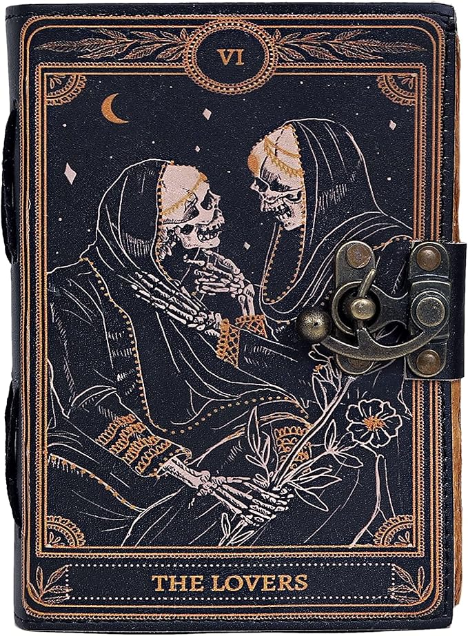 Book of Spells Leather Journal Deckle Edge Paper Grimoire Printed Journal