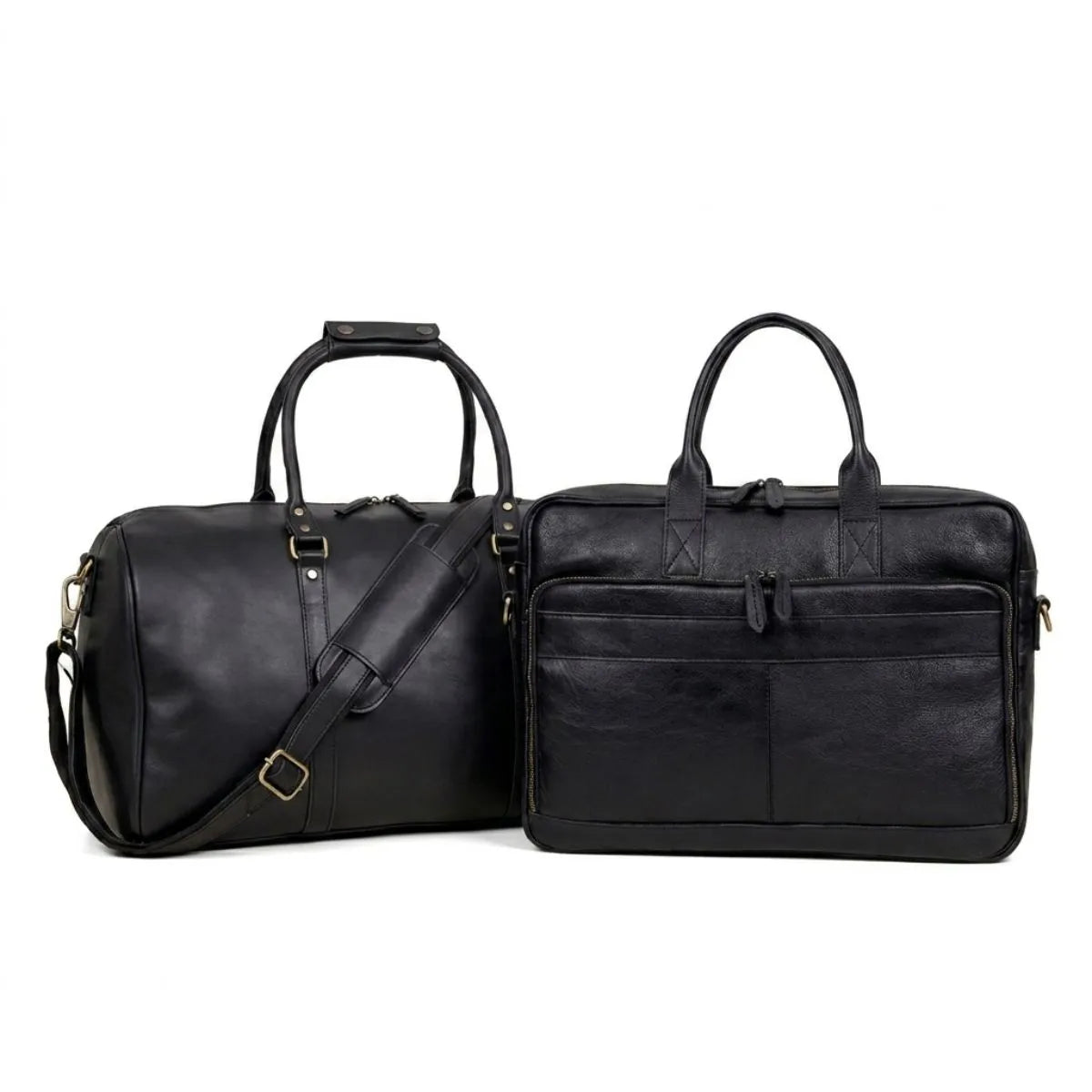 Genuine Leather Travel And Work Combo Set - Black - denverleathercraft