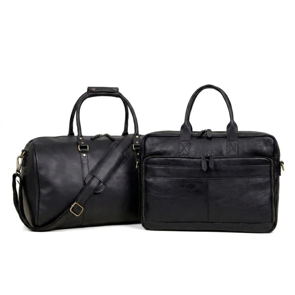 Genuine Leather Travel And Work Combo Set - Black