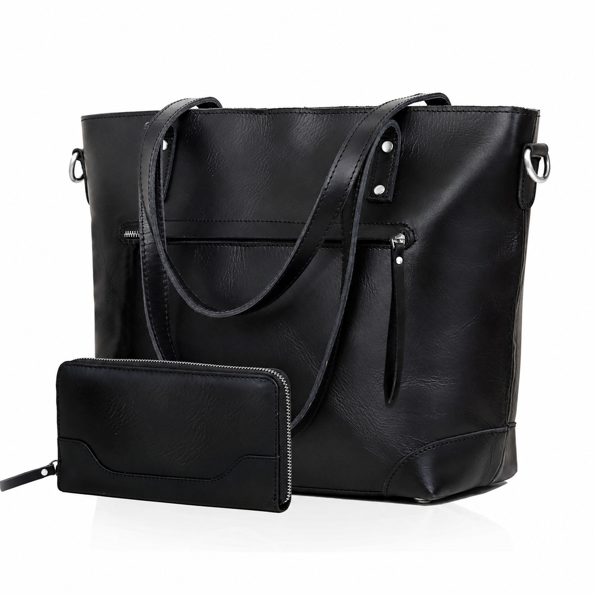 PORTLAND BUFFALO LEATHER TOTE BAG-BLACK - denverleathercraft
