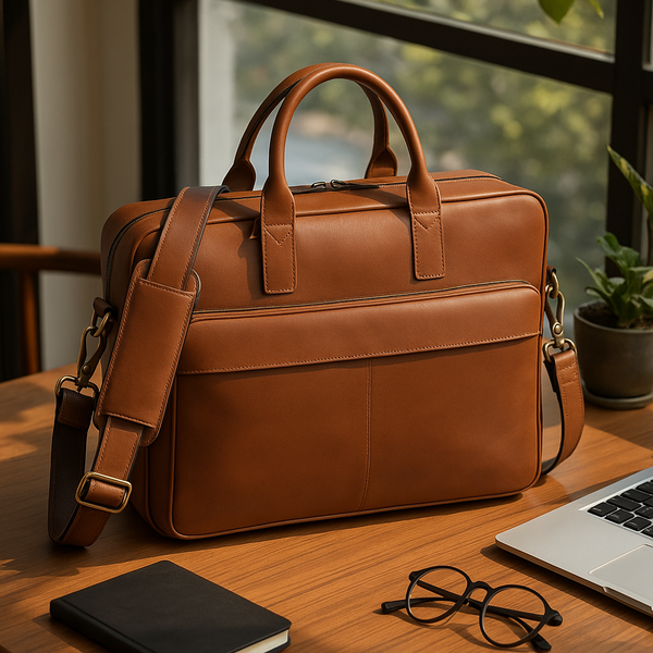 NEW YORK LEATHER BRIEFCASE BAG - TAN