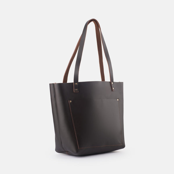 Classic Leather Tote Bag - Dark Brown
