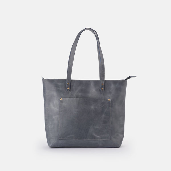 Classic Leather Tote Bag - Grey