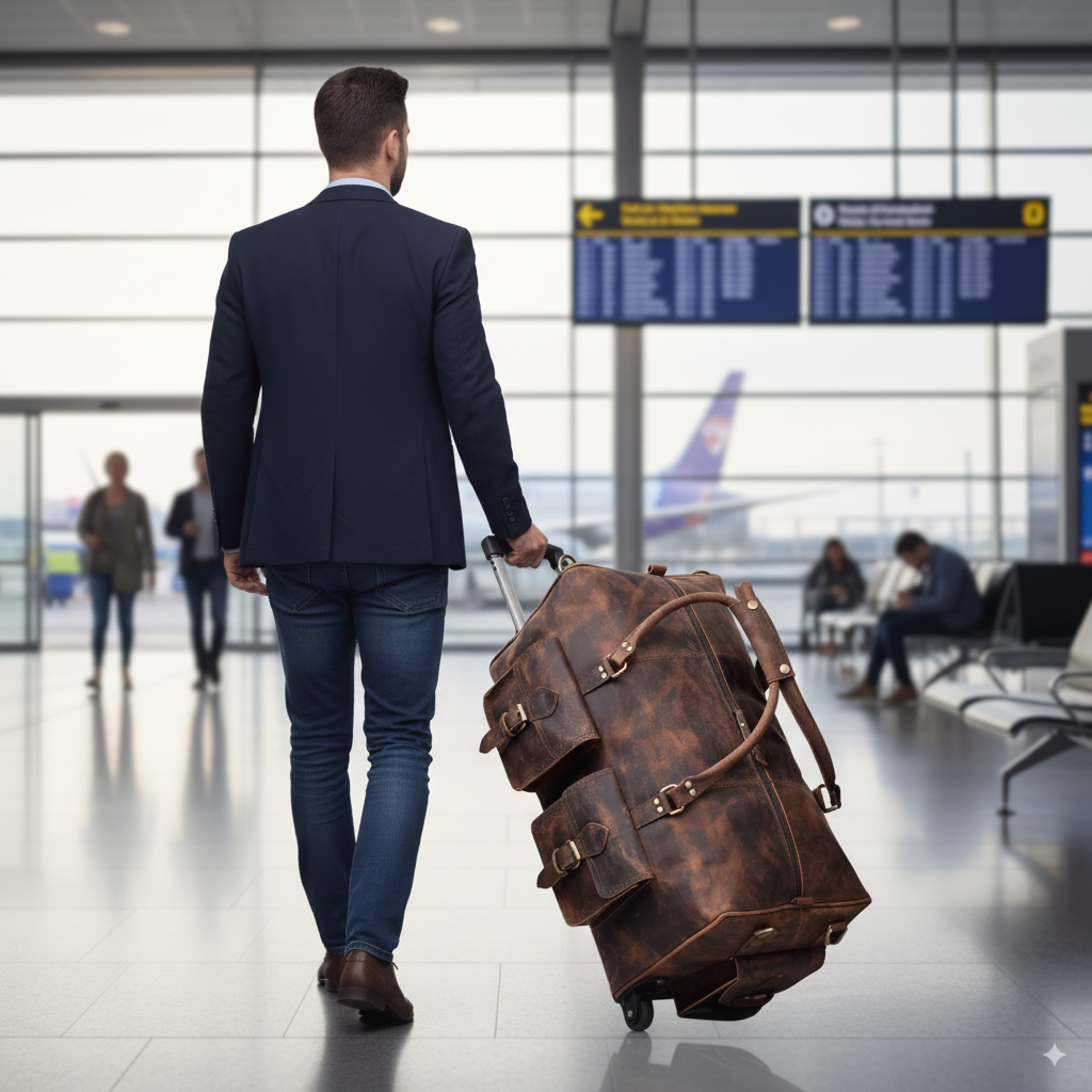 Denver Leather Wheely Duffle Bag
