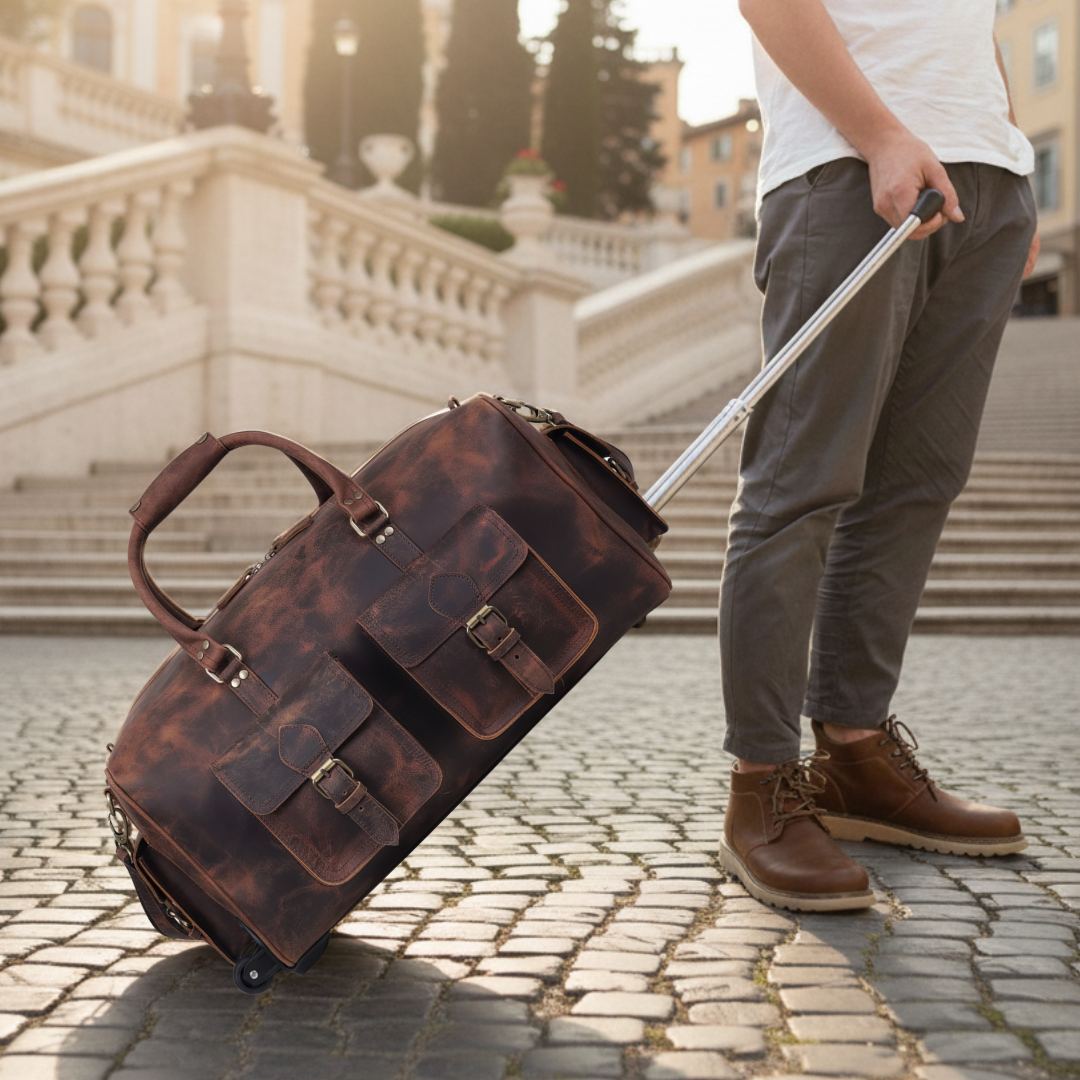 Denver Leather Wheely Duffle Bag