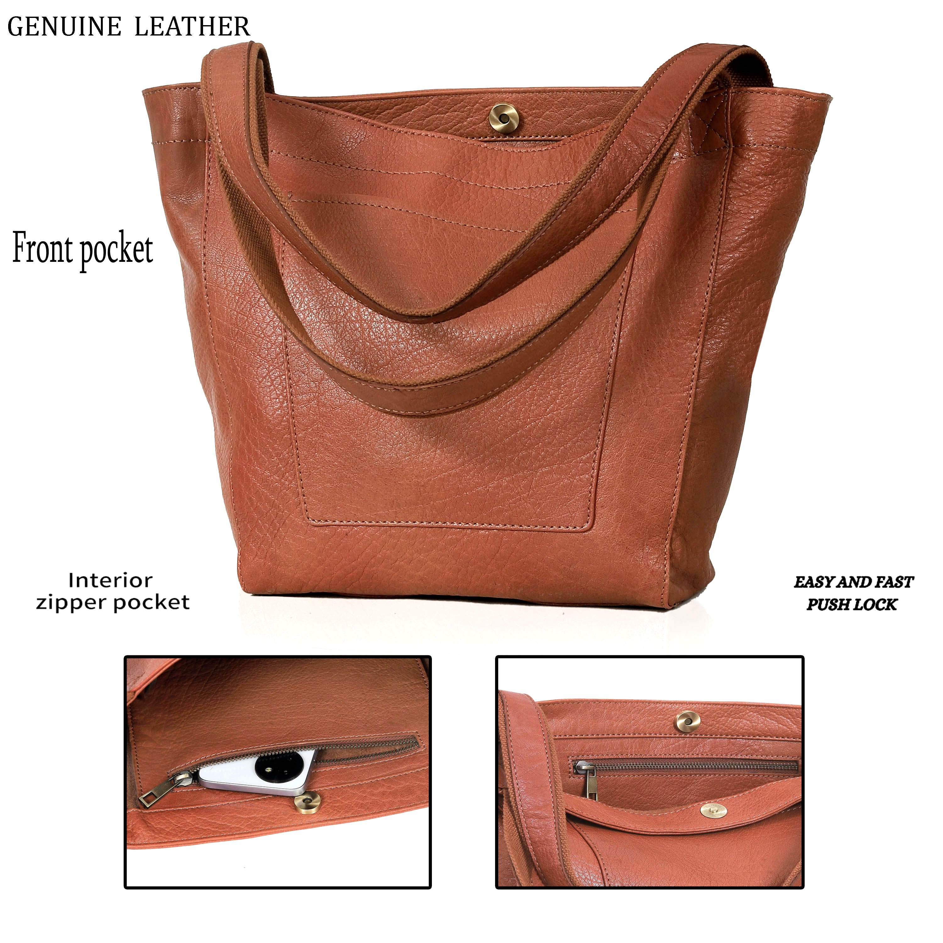 Lorena Leather Tote Bag - Tan