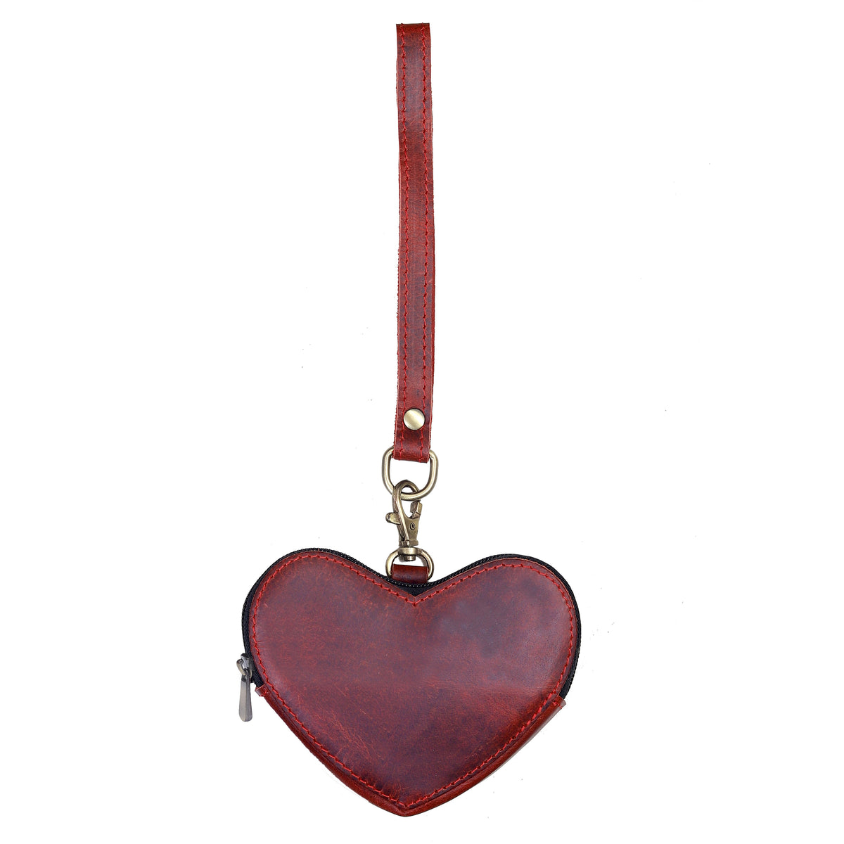 Brown Leather Heart Wristlet - denverleathercraft