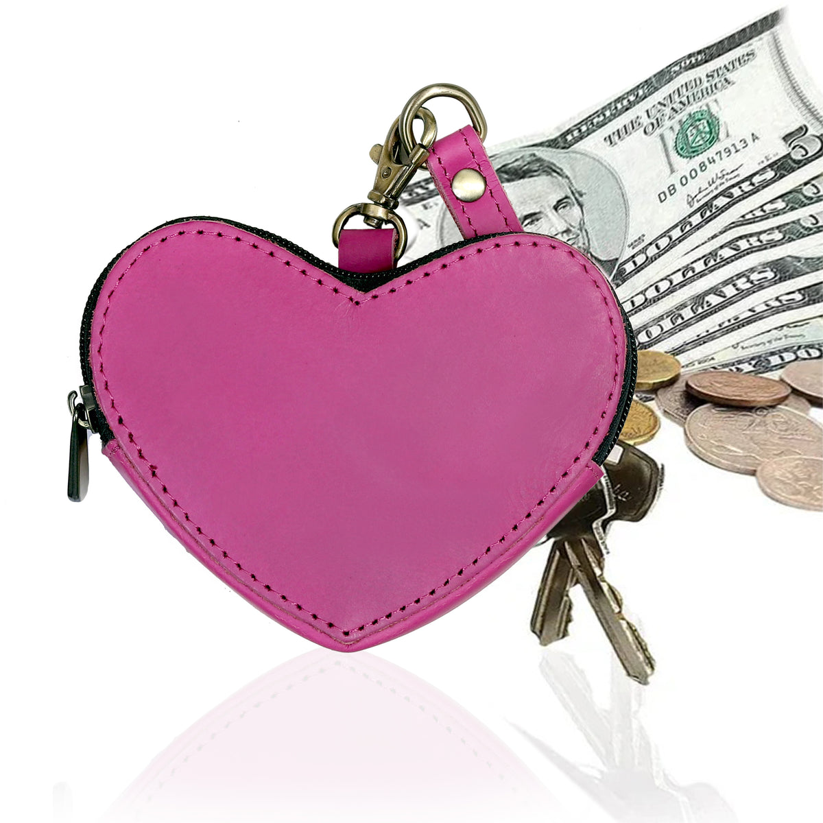 Brown Leather Heart Wristlet - denverleathercraft