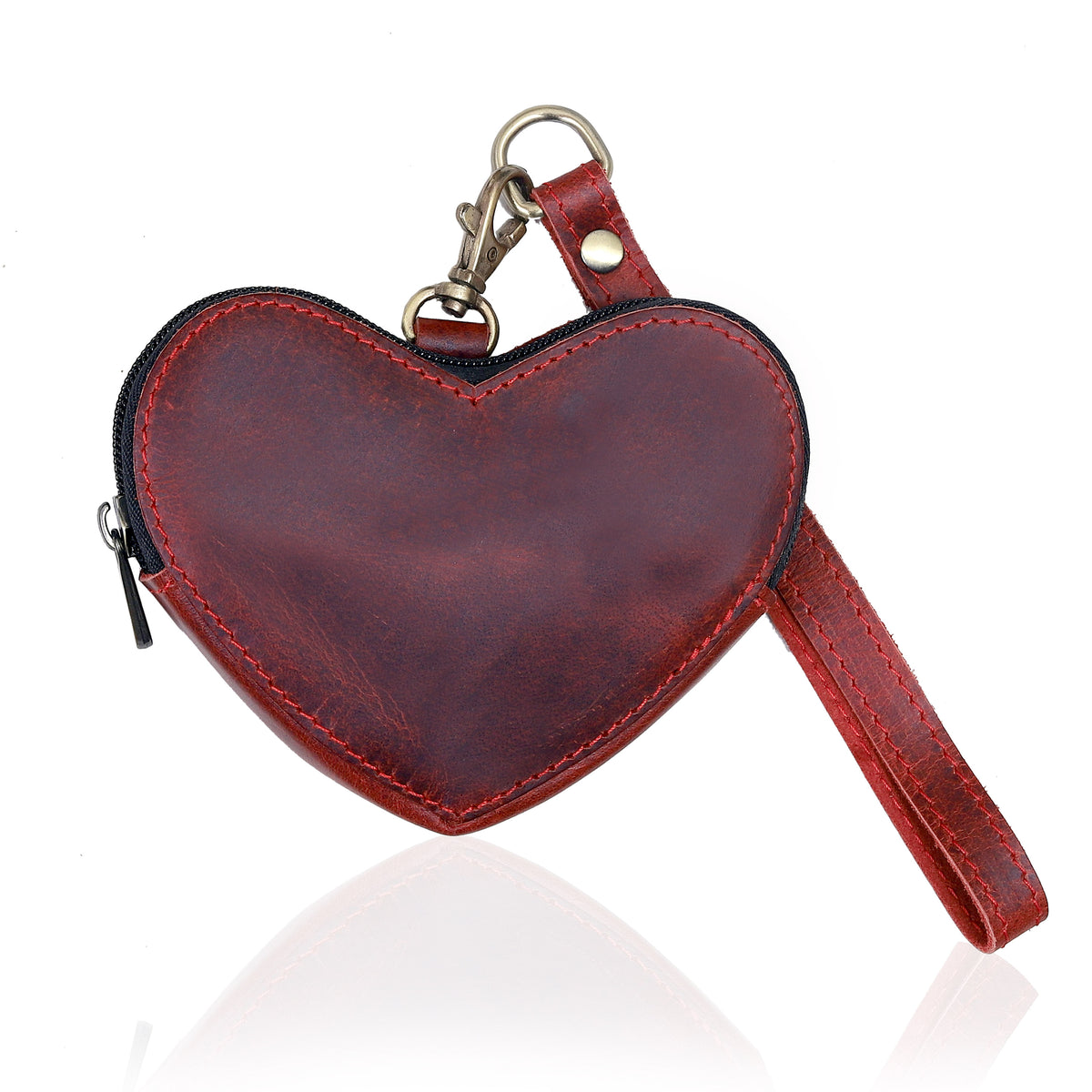 Brown Leather Heart Wristlet - denverleathercraft