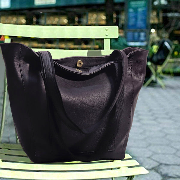 Lorena Leather Tote Bag - Black