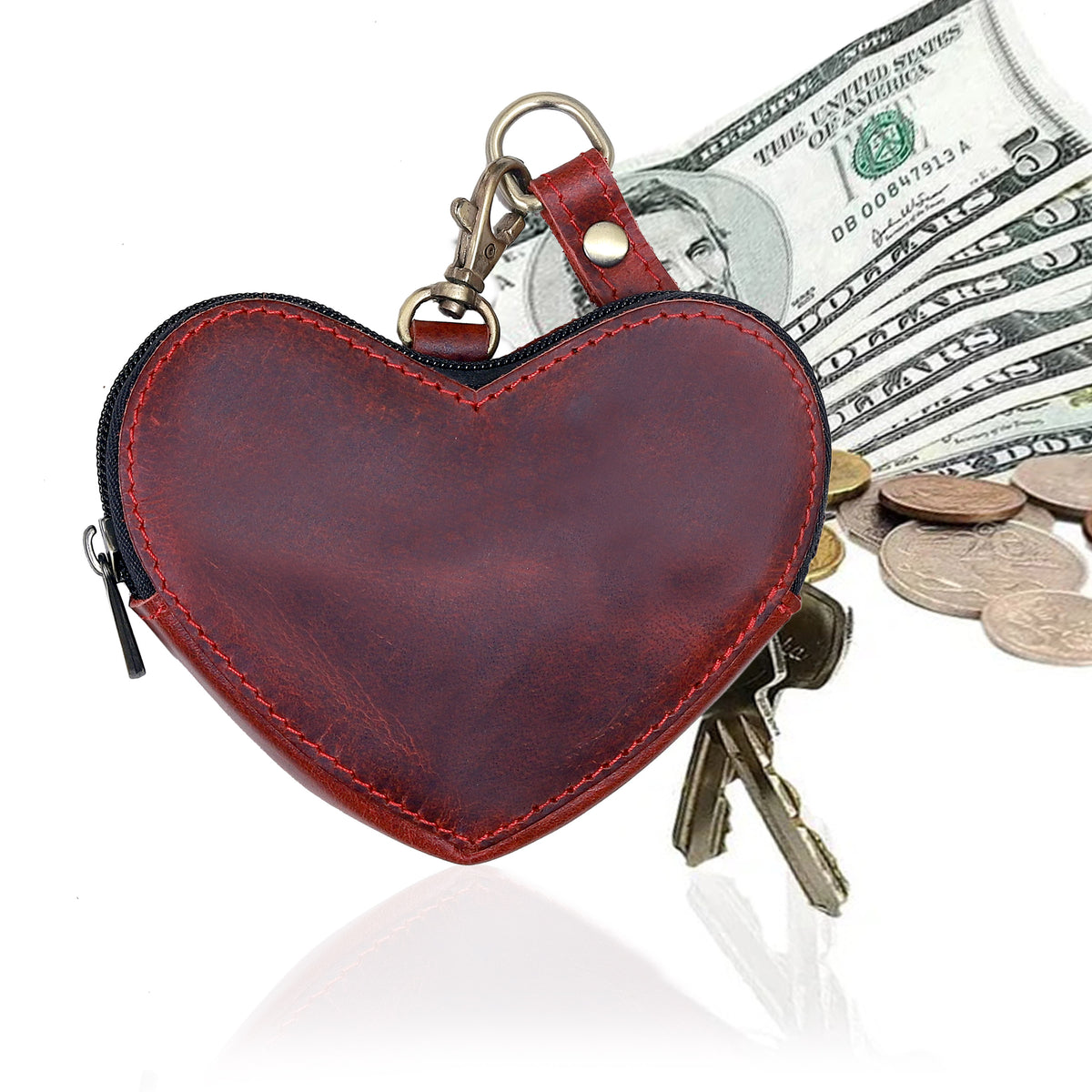 Brown Leather Heart Wristlet - denverleathercraft