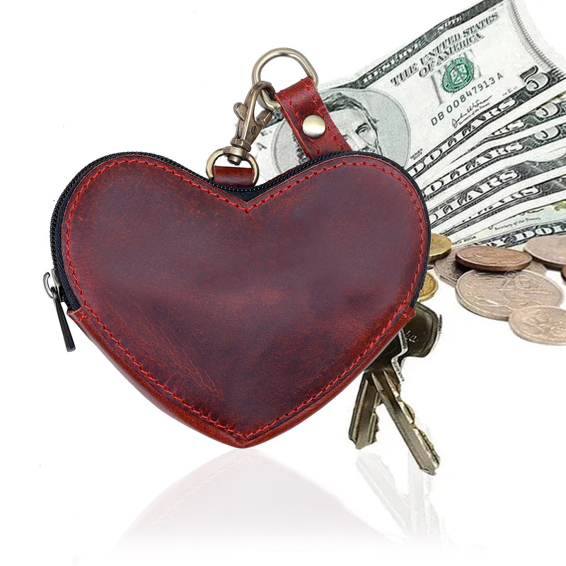 Brown Leather Heart Wristlet - denverleathercraft