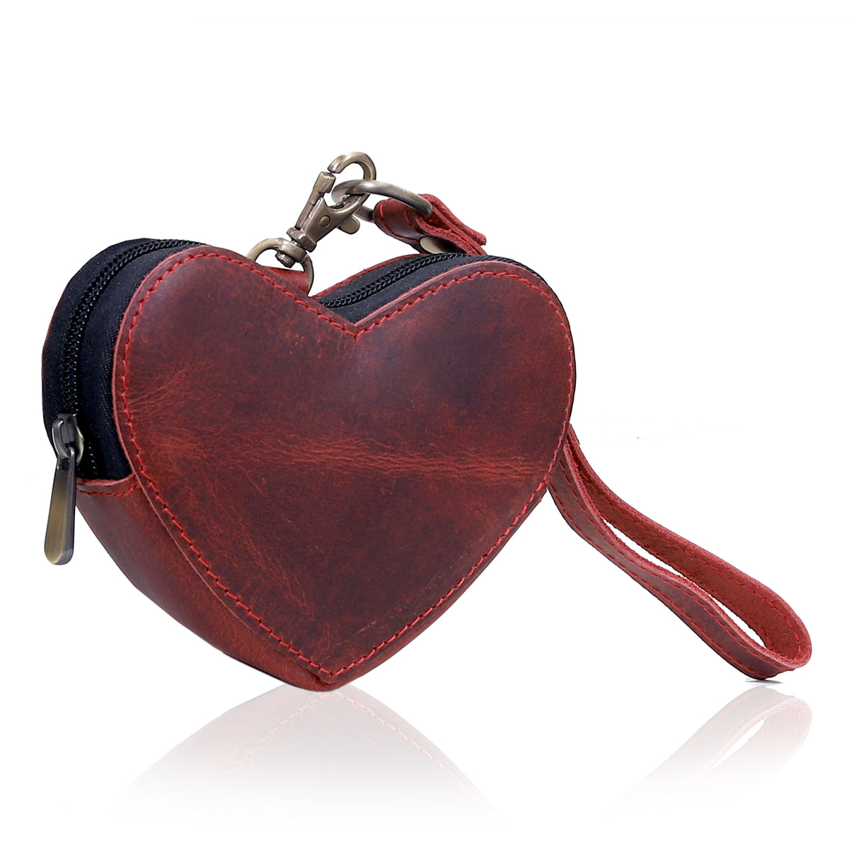 Brown Leather Heart Wristlet - denverleathercraft