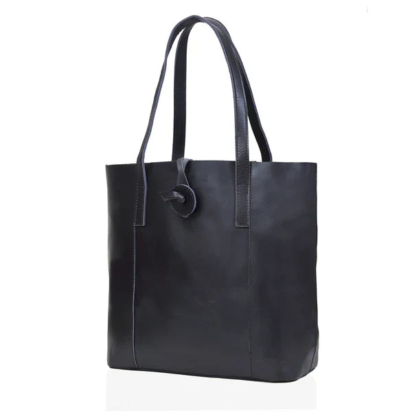 SEINNA LEATHER TOTE BAG - BLACK - denverleathercraft