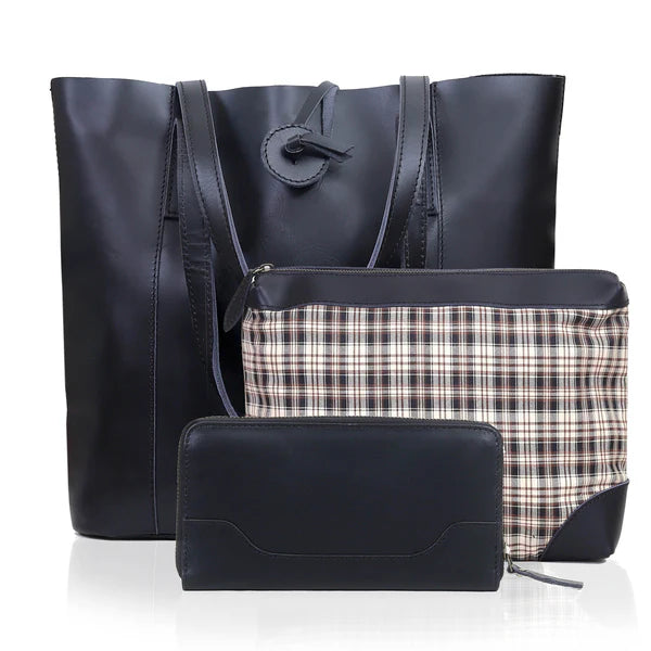 SEINNA LEATHER TOTE BAG - BLACK