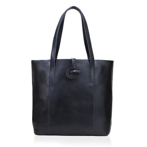 SEINNA LEATHER TOTE BAG - BLACK - denverleathercraft
