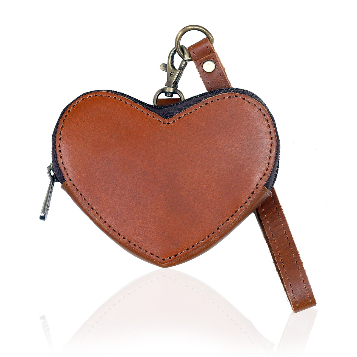 Brown Leather Heart Wristlet - denverleathercraft