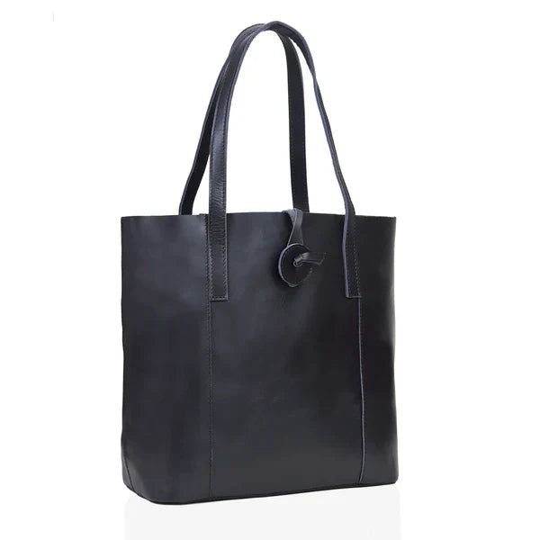 SEINNA LEATHER TOTE BAG - BLACK - denverleathercraft