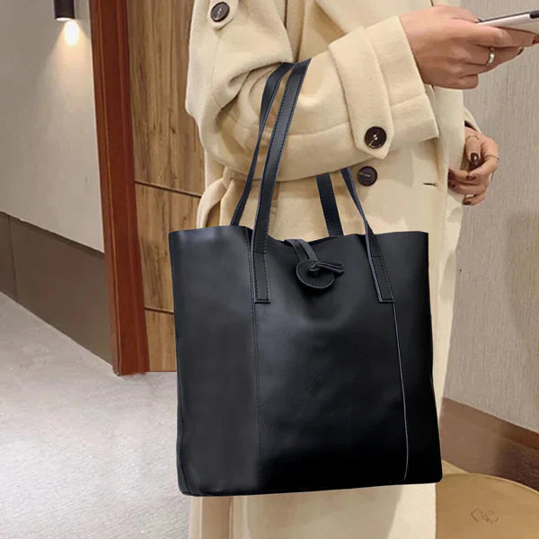 SEINNA LEATHER TOTE BAG - BLACK - denverleathercraft