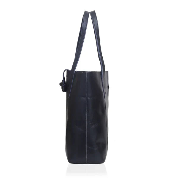 SEINNA LEATHER TOTE BAG - BLACK - denverleathercraft