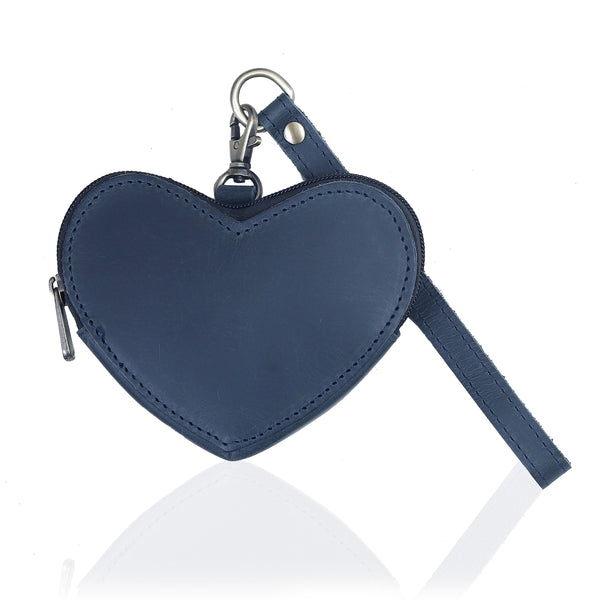 Blue Leather Heart Wristlet