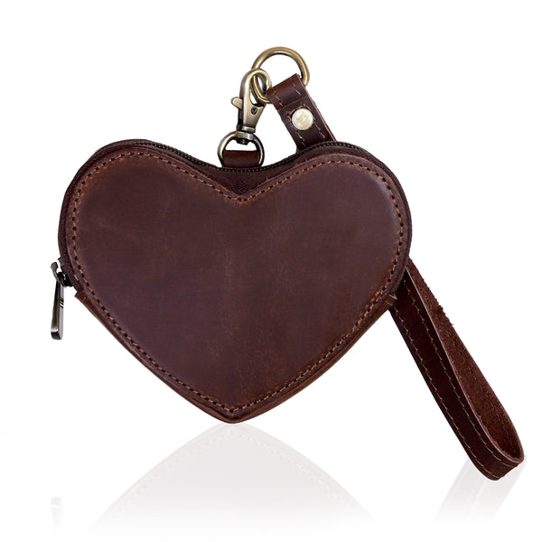Brown Leather Heart Wristlet