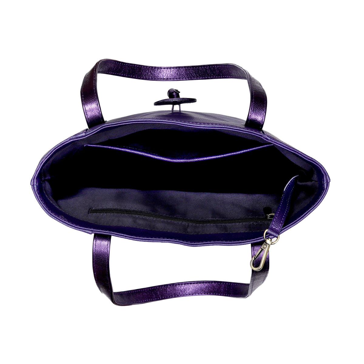 SEINNA LEATHER TOTE BAG - PEBBLED METALLIC BERRY PURPLE