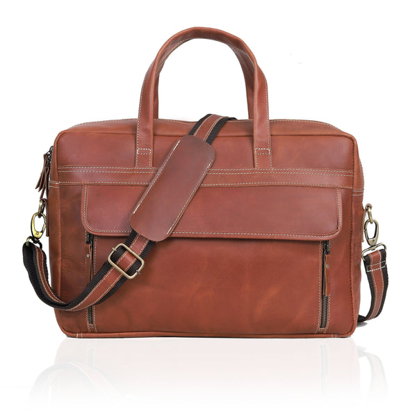 NEW YORK LEATHER BRIEFCASE BAG - TAN