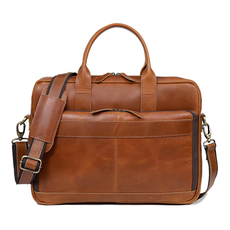 Genuine Leather Travel And Briefcase Combo Set- Tan - denverleathercraft