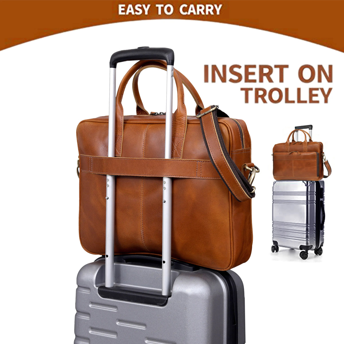 Genuine Leather Travel And Briefcase Combo Set- Tan - denverleathercraft